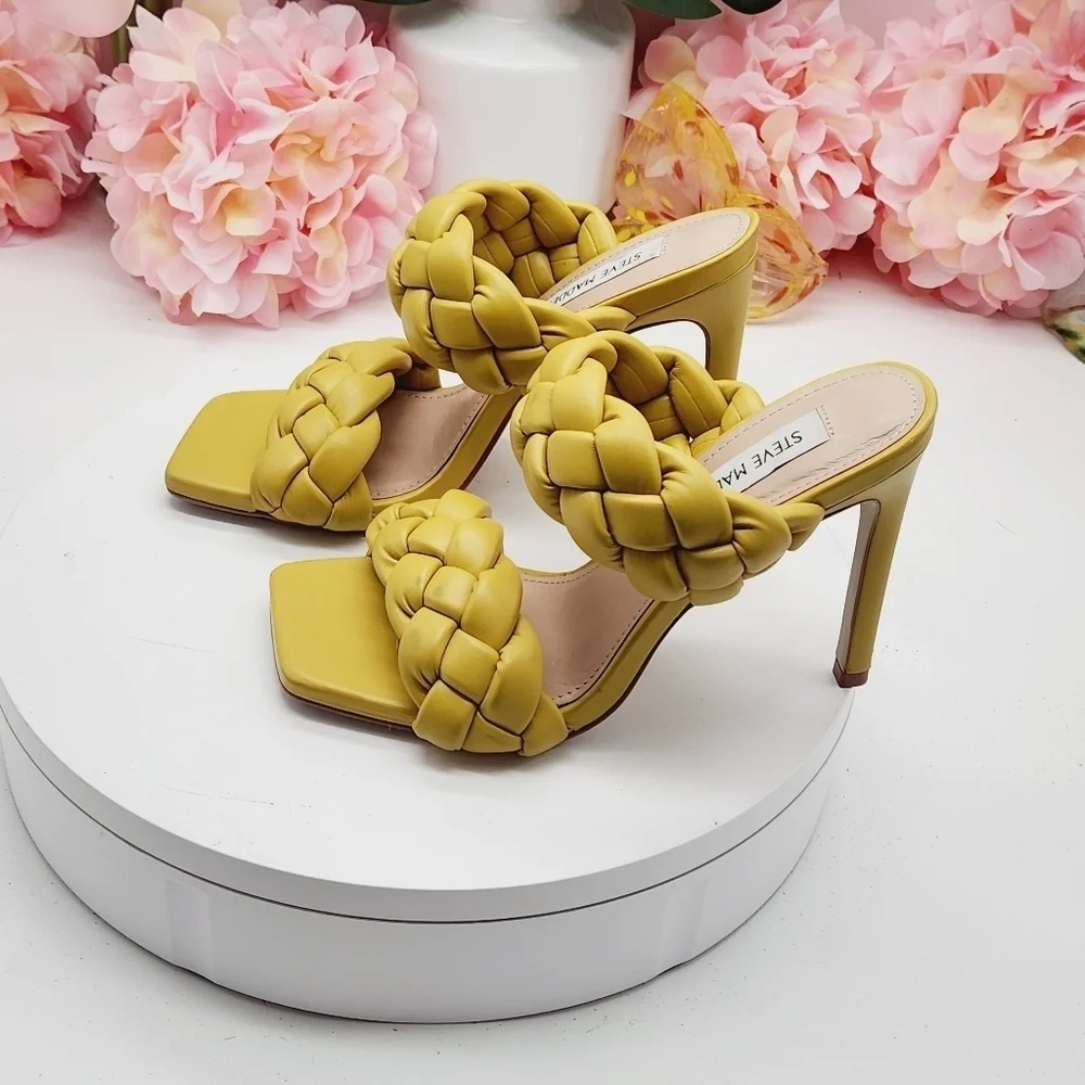 Steve Madden Kenley Citron Braided High Heel Sandals Slide-on Yellow Size 6.5 - Picture 4 of 16